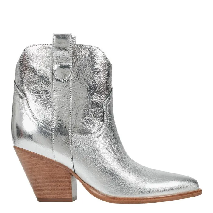 Marc Fisher Booties Women Marlie Western Bootie Silver Leather