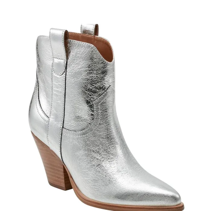 Marc Fisher Booties Women Marlie Western Bootie Silver Leather