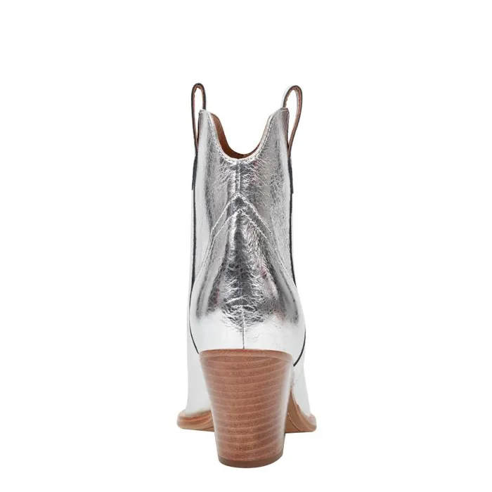 Marc Fisher Booties Women Marlie Western Bootie Silver Leather