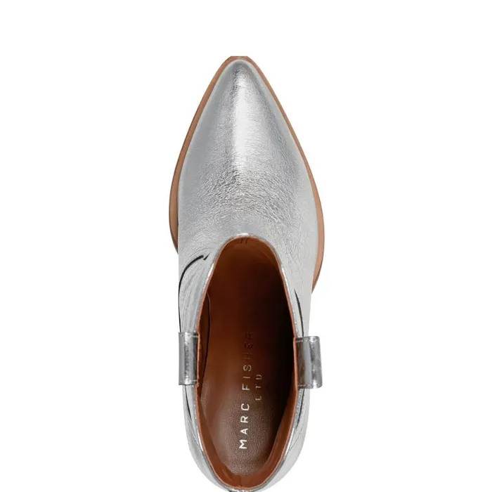 Marc Fisher Booties Women Marlie Western Bootie Silver Leather