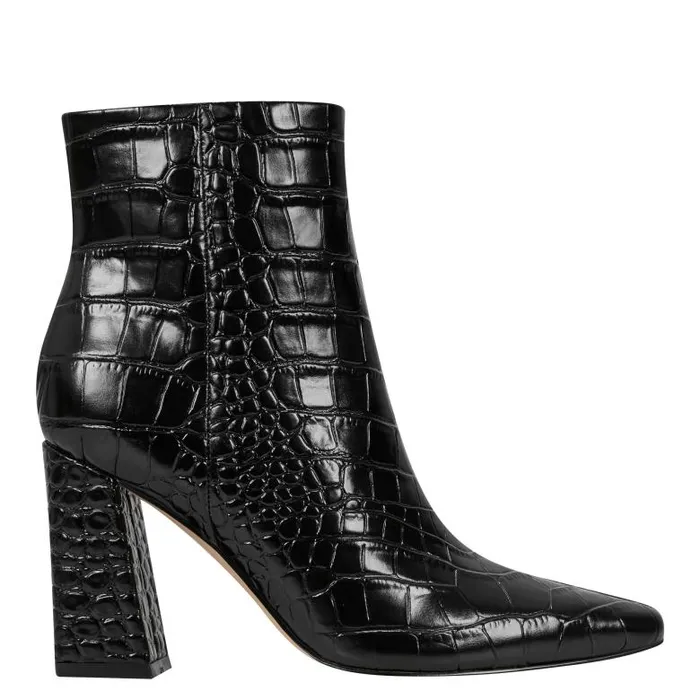 Marc Fisher Booties Women Yanara Heeled Bootie Black Croco Leather