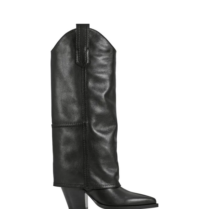 Marc Fisher Casual Boots Women Harlo Foldover Western Boot Black Leather