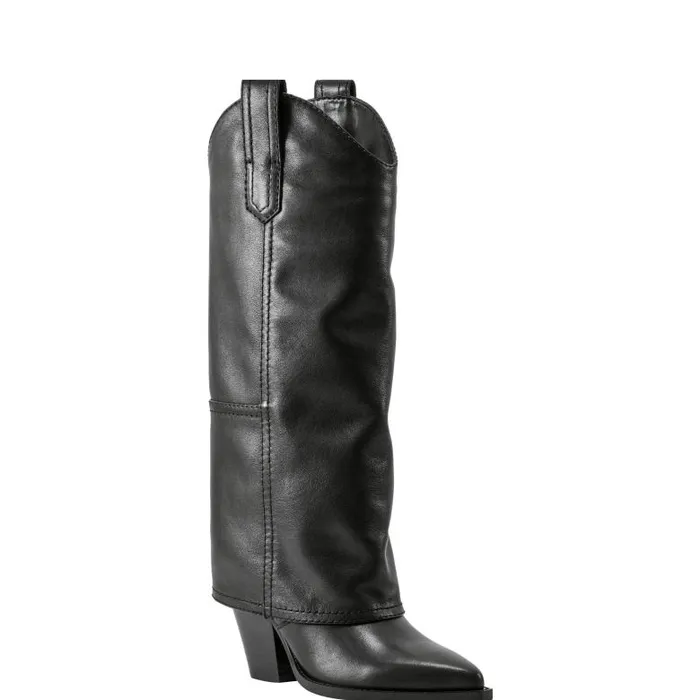 Marc Fisher Casual Boots Women Harlo Foldover Western Boot Black Leather