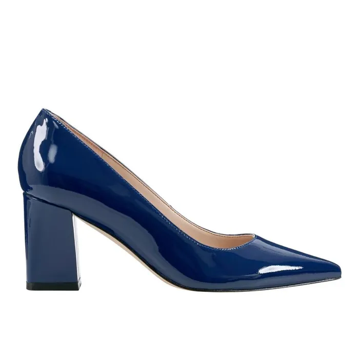 Marc Fisher Heels and Pumps Women Zala Block Heel Pointy Toe Pump Dark Blue Patent Leather