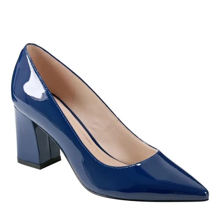 Marc Fisher Heels and Pumps Women Zala Block Heel Pointy Toe Pump Dark Blue Patent Leather