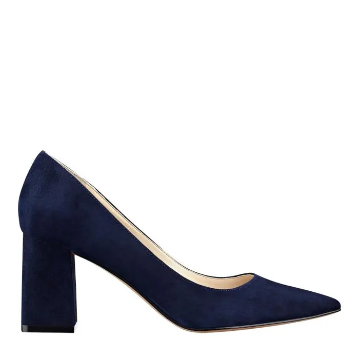Marc Fisher Heels and Pumps Women Zala Block Heel Pointy Toe Pump Navy Suede