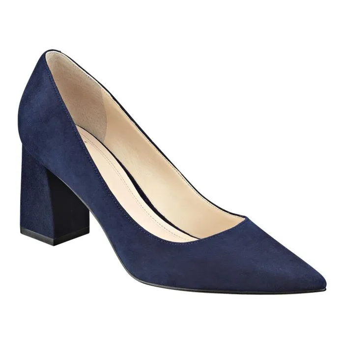 Marc Fisher Heels and Pumps Women Zala Block Heel Pointy Toe Pump Navy Suede