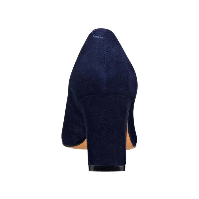Marc Fisher Heels and Pumps Women Zala Block Heel Pointy Toe Pump Navy Suede