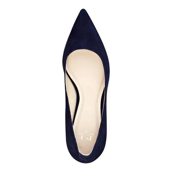Marc Fisher Heels and Pumps Women Zala Block Heel Pointy Toe Pump Navy Suede