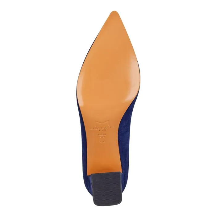 Marc Fisher Heels and Pumps Women Zala Block Heel Pointy Toe Pump Navy Suede