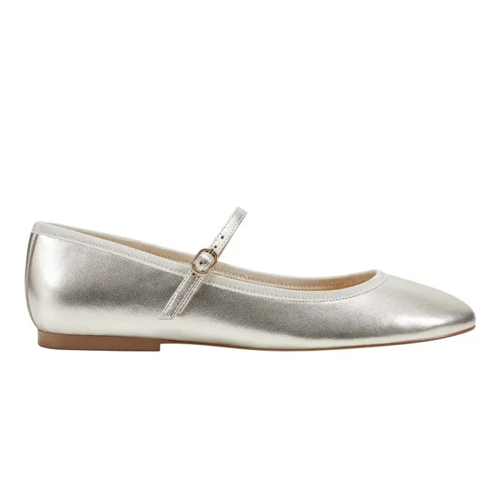 Marc Fisher Loafers and Flats Women Espina Ballet Flat Platino Leather