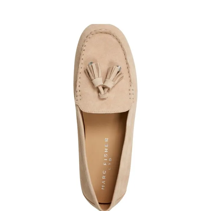 Marc Fisher Loafers and Flats Women Layney Casual Tassle Loafer Natural Suede
