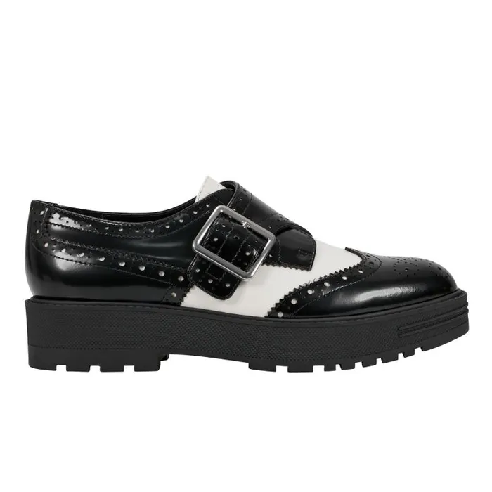 Marc Fisher Loafers and Flats Women Remona Monk Strap Loafer Blackchic Cream Leather