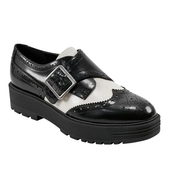 Marc Fisher Loafers and Flats Women Remona Monk Strap Loafer Blackchic Cream Leather