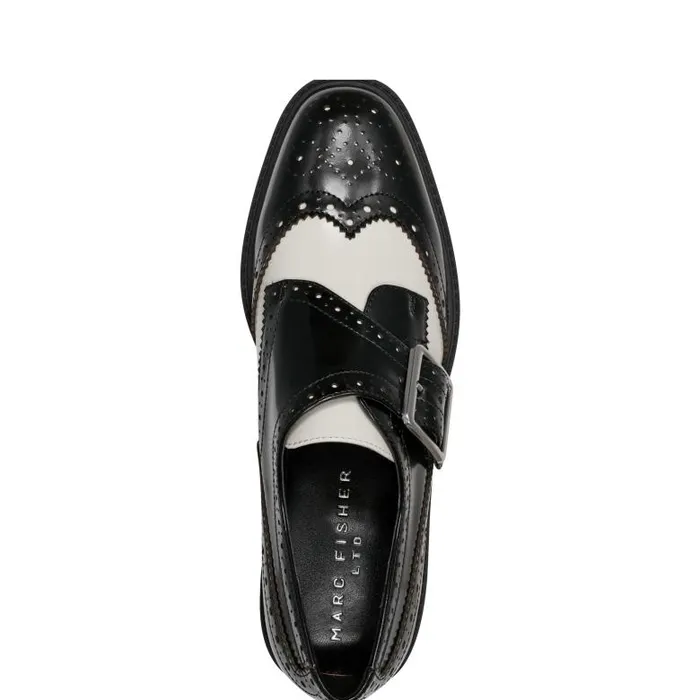 Marc Fisher Loafers and Flats Women Remona Monk Strap Loafer Blackchic Cream Leather