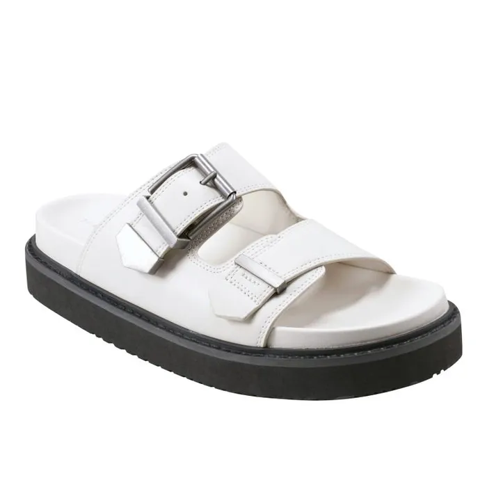 Marc Fisher Sandals Women Amirra Buckle Slide Sandal Chic Cream Leather