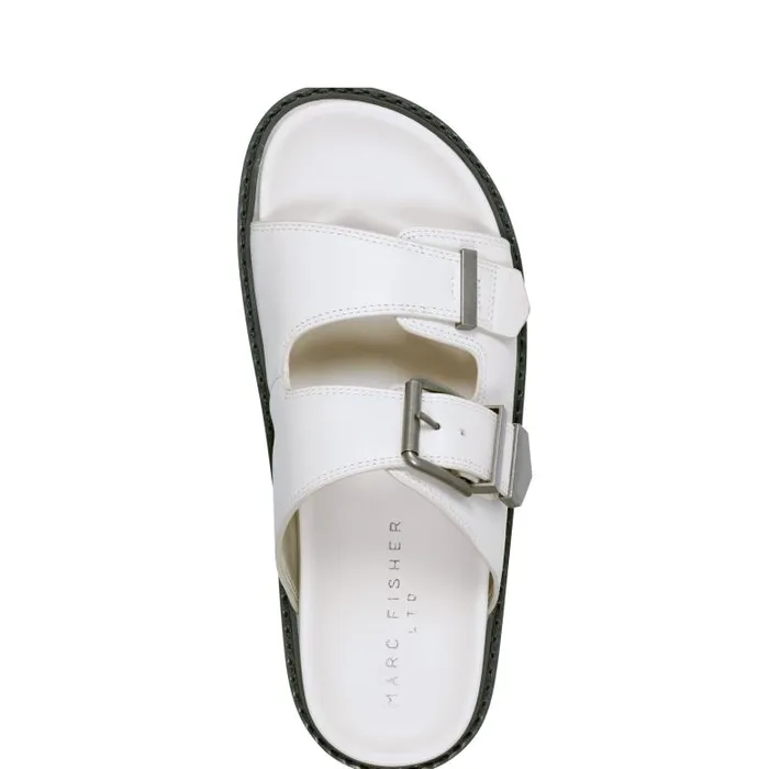 Marc Fisher Sandals Women Amirra Buckle Slide Sandal Chic Cream Leather