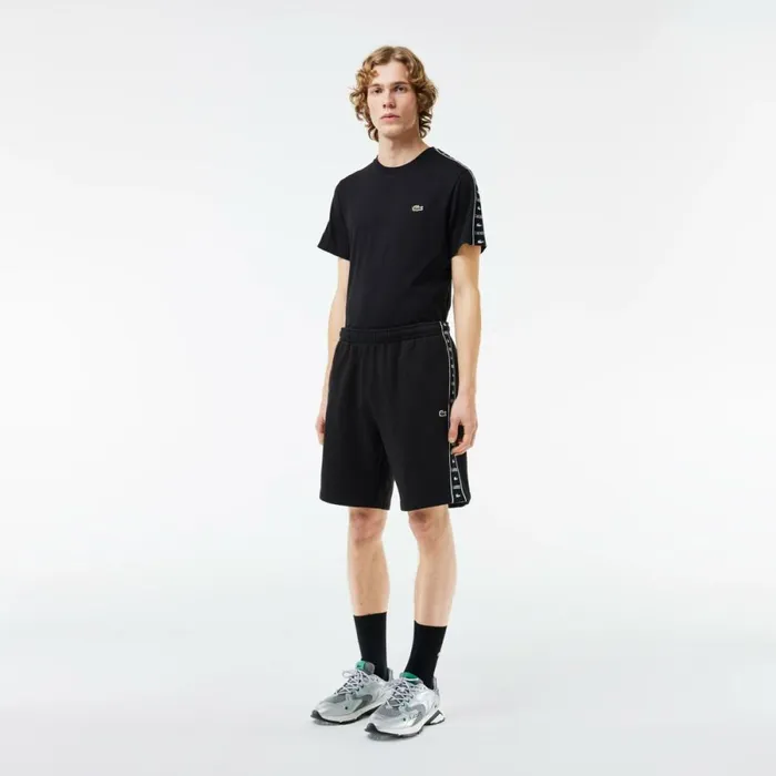 Matching Sets Men Lacoste Men039s Logo Stripe Fleece Shorts Black 031
