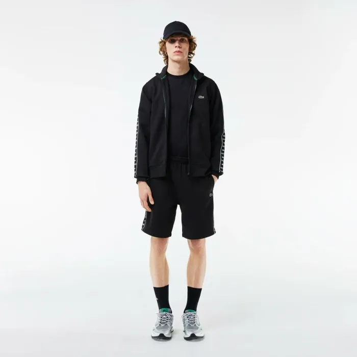 Matching Sets Men Lacoste Men039s Logo Stripe Fleece Shorts Black 031