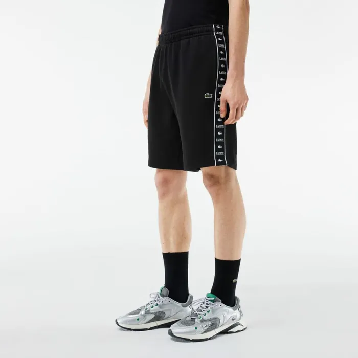 Matching Sets Men Lacoste Men039s Logo Stripe Fleece Shorts Black 031