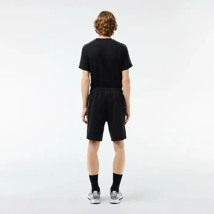 Matching Sets Men Lacoste Men039s Logo Stripe Fleece Shorts Black 031