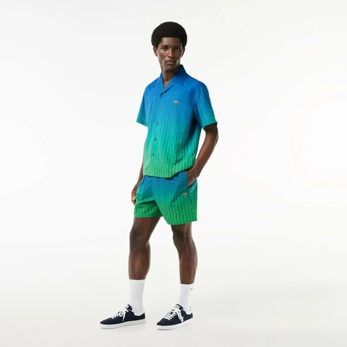 Matching Sets Men Lacoste Men039s Ombr Effect Monogram Swim Trunks Blue Green Qiy