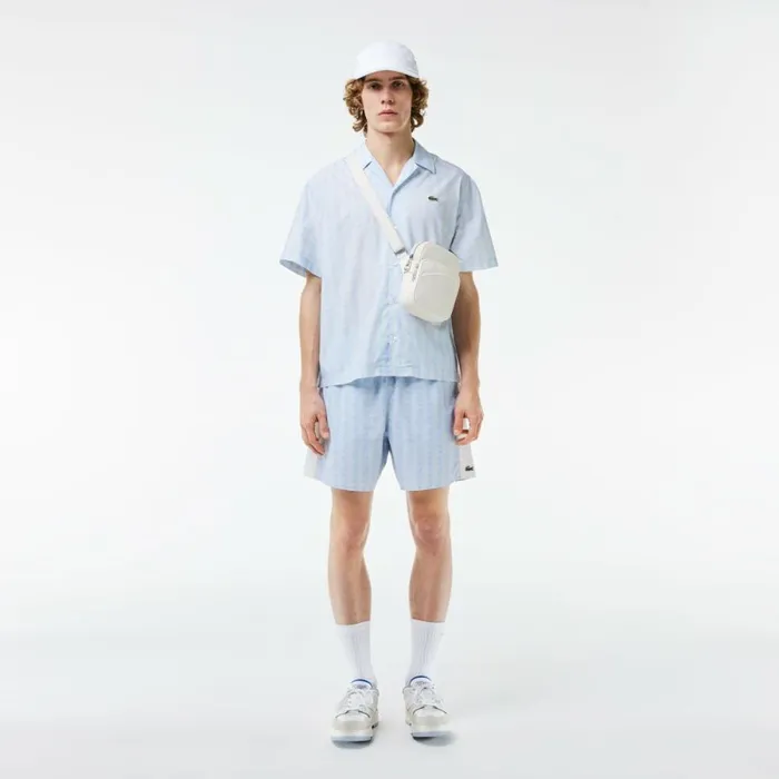 Matching Sets Men Lacoste Men039s Short Sleeved Monogram Print Shirt Light Blue White Wb5