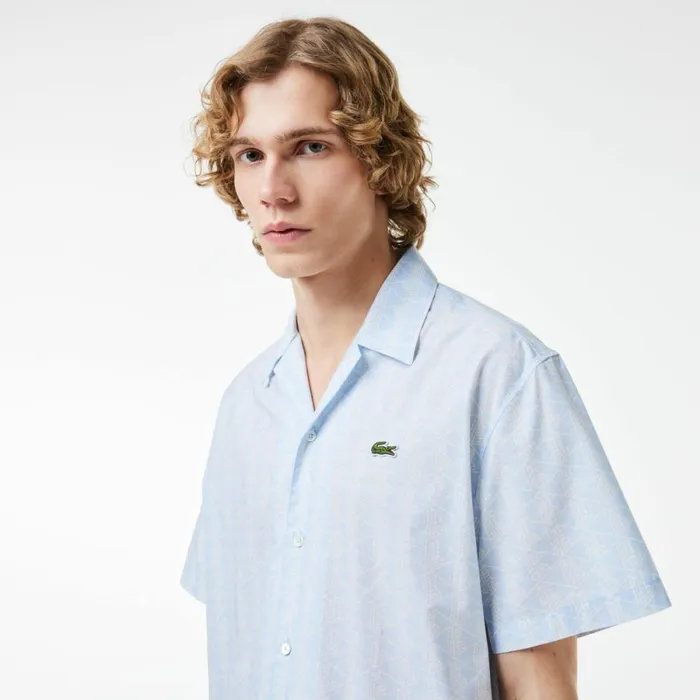 Matching Sets Men Lacoste Men039s Short Sleeved Monogram Print Shirt Light Blue White Wb5