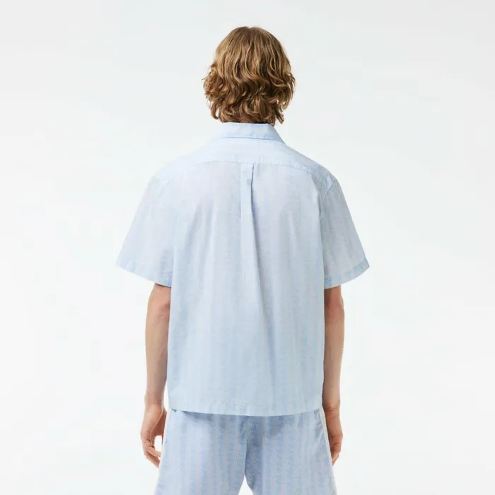 Matching Sets Men Lacoste Men039s Short Sleeved Monogram Print Shirt Light Blue White Wb5