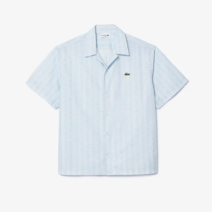 Matching Sets Men Lacoste Men039s Short Sleeved Monogram Print Shirt Light Blue White Wb5