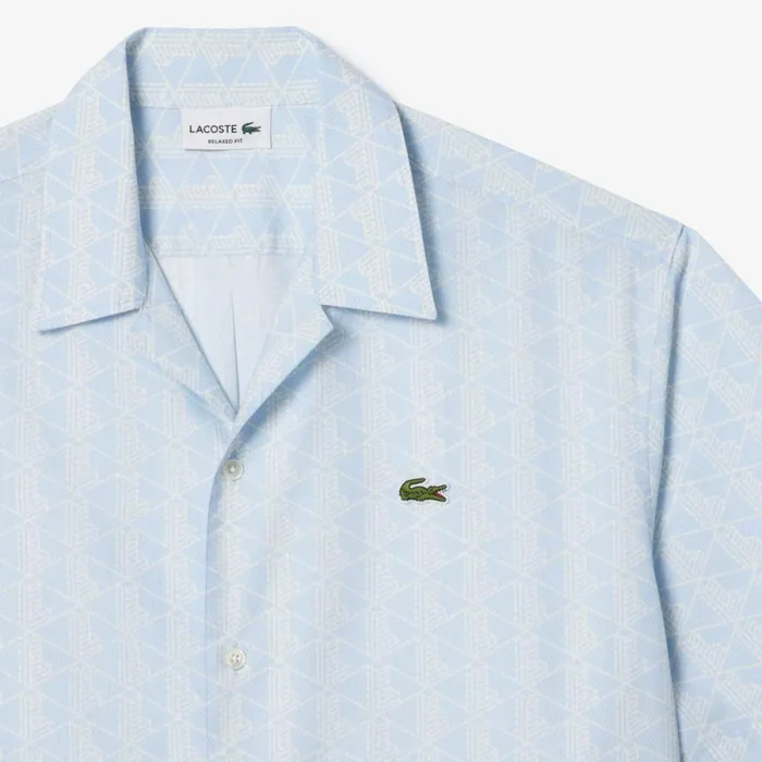 Matching Sets Men Lacoste Men039s Short Sleeved Monogram Print Shirt Light Blue White Wb5