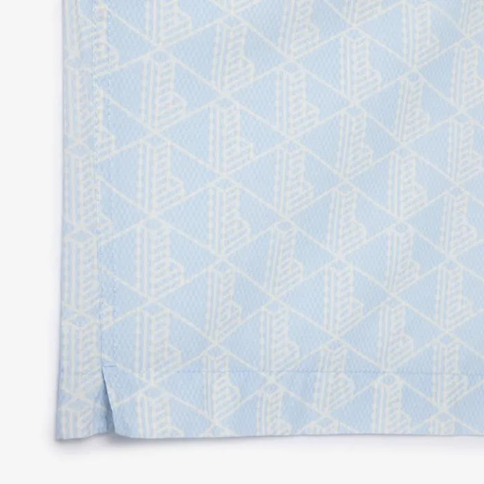 Matching Sets Men Lacoste Men039s Short Sleeved Monogram Print Shirt Light Blue White Wb5