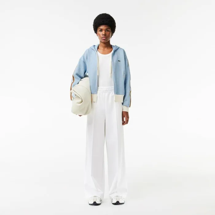 Matching Sets Women Lacoste Women039s Monogram Jacquard ZipUp Hoodie Light Blue White Wb5