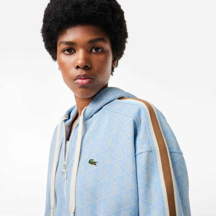 Matching Sets Women Lacoste Women039s Monogram Jacquard ZipUp Hoodie Light Blue White Wb5