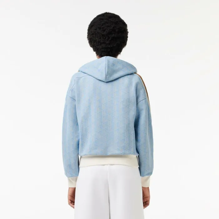 Matching Sets Women Lacoste Women039s Monogram Jacquard ZipUp Hoodie Light Blue White Wb5