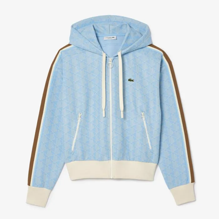 Matching Sets Women Lacoste Women039s Monogram Jacquard ZipUp Hoodie Light Blue White Wb5