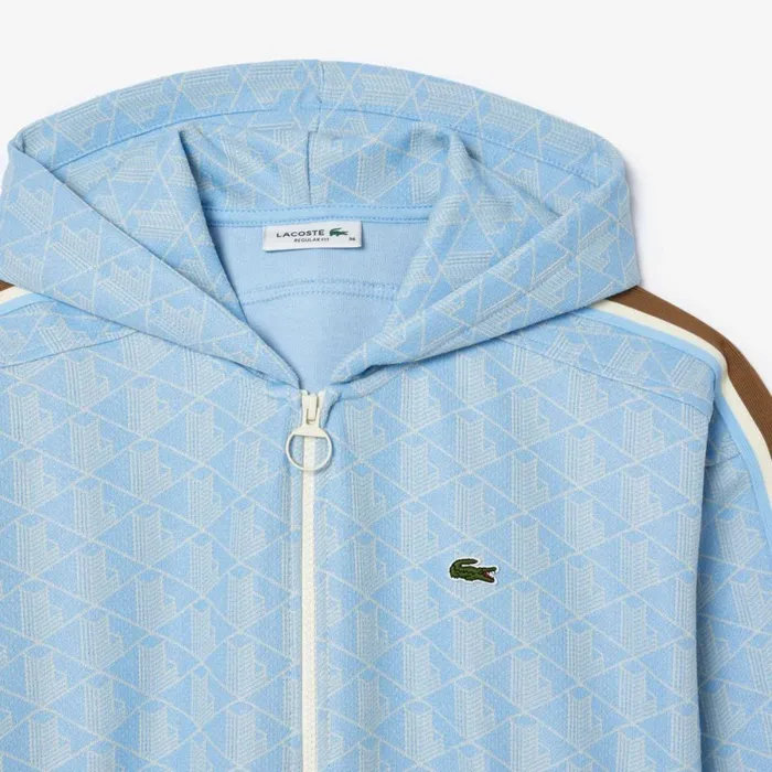 Matching Sets Women Lacoste Women039s Monogram Jacquard ZipUp Hoodie Light Blue White Wb5