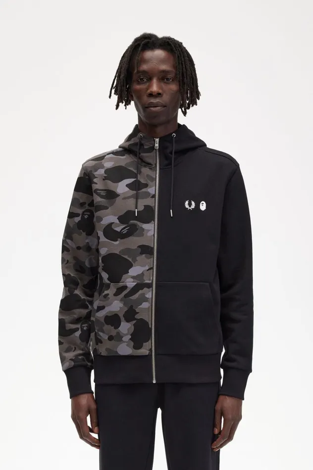 Men A Bathing ApeContrast Zipped Hooded Sweatshirt Black Fred Perry Sweatshirts Men A Bathing ApeContrast Zipped Hooded Sweatshirt Black Fred Perry Sweatshirts