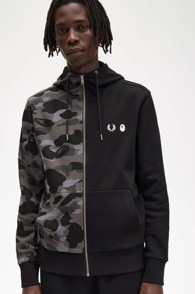 Men A Bathing ApeContrast Zipped Hooded Sweatshirt Black Fred Perry Sweatshirts