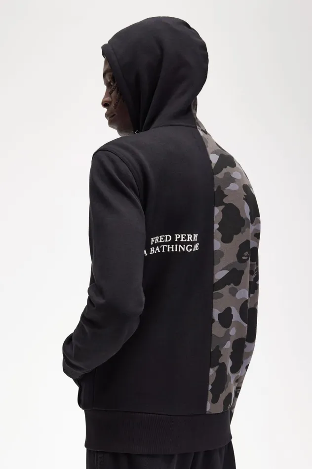Men A Bathing ApeContrast Zipped Hooded Sweatshirt Black Fred Perry Sweatshirts