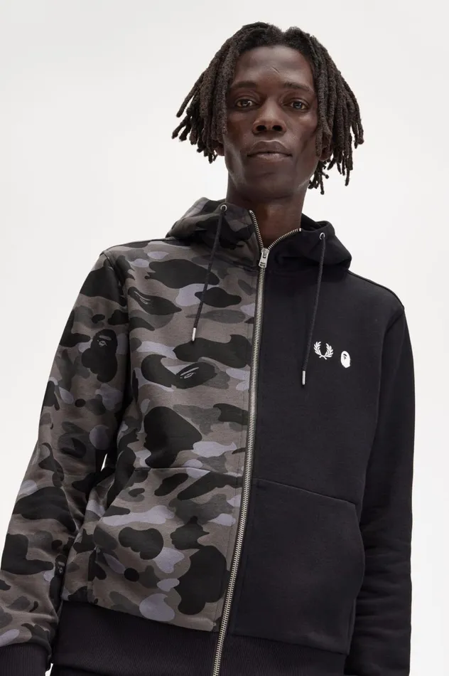 Men A Bathing ApeContrast Zipped Hooded Sweatshirt Black Fred Perry Sweatshirts