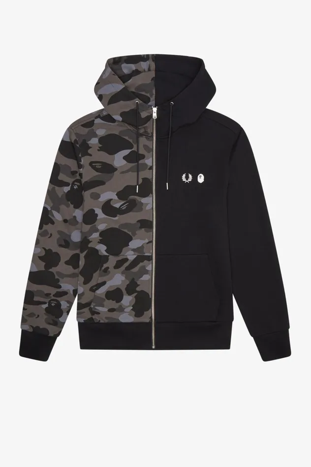 Men A Bathing ApeContrast Zipped Hooded Sweatshirt Black Fred Perry Sweatshirts