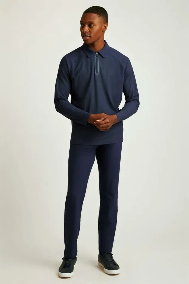 Men All Day Long Sleeve Zip Polo Navy Bonobos Polos
