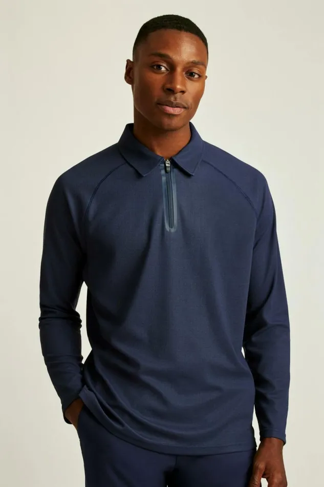 Men All Day Long Sleeve Zip Polo Navy Bonobos Polos