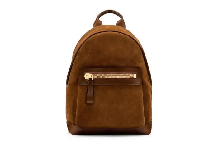 Men Backpacks Tom Ford Suede Buckley Backpack Cigar