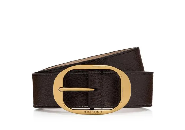 Men Belts Tom Ford Grain Leather Oval Belt Chocolate