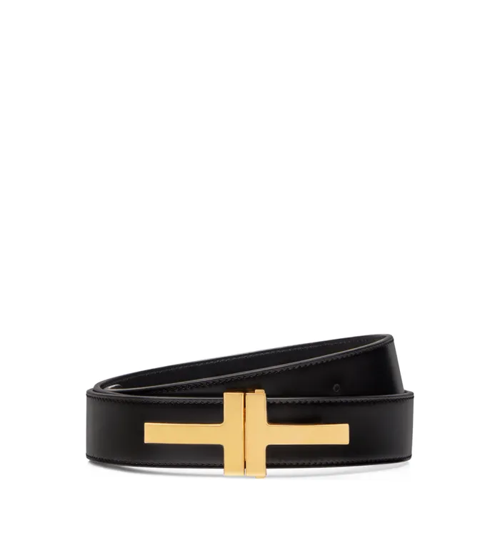 Men Belts Tom Ford Smooth Leather Double T Belt Black