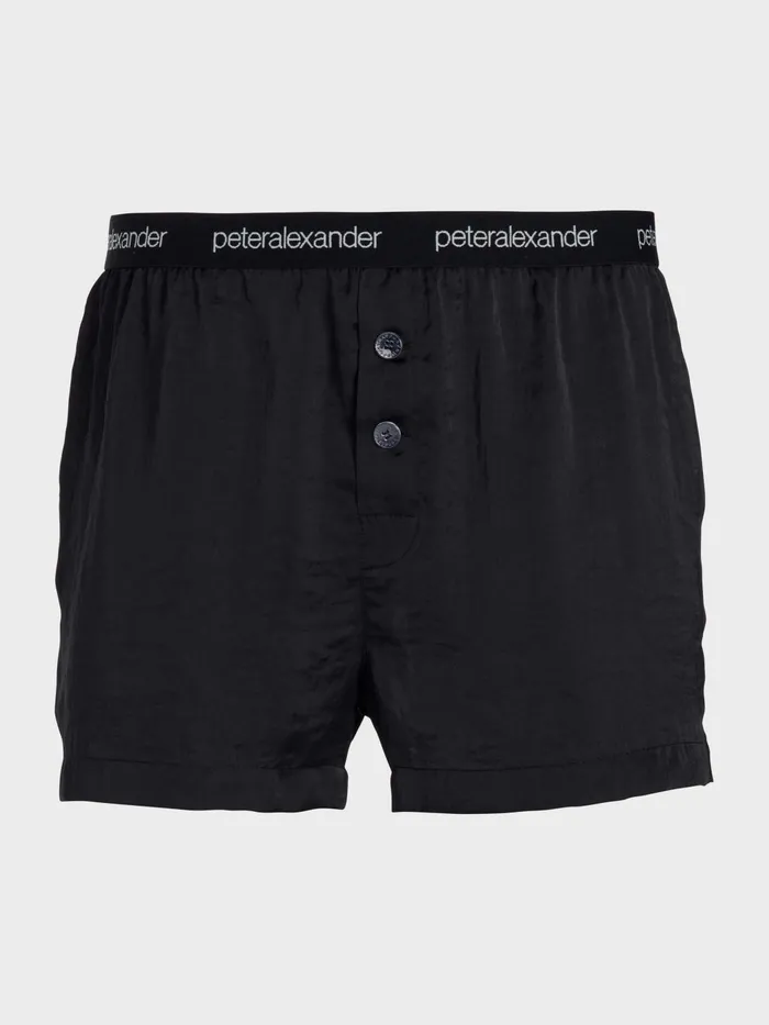 Men Black Jacquard Satin Boxer Short Black Peter Alexander Satin