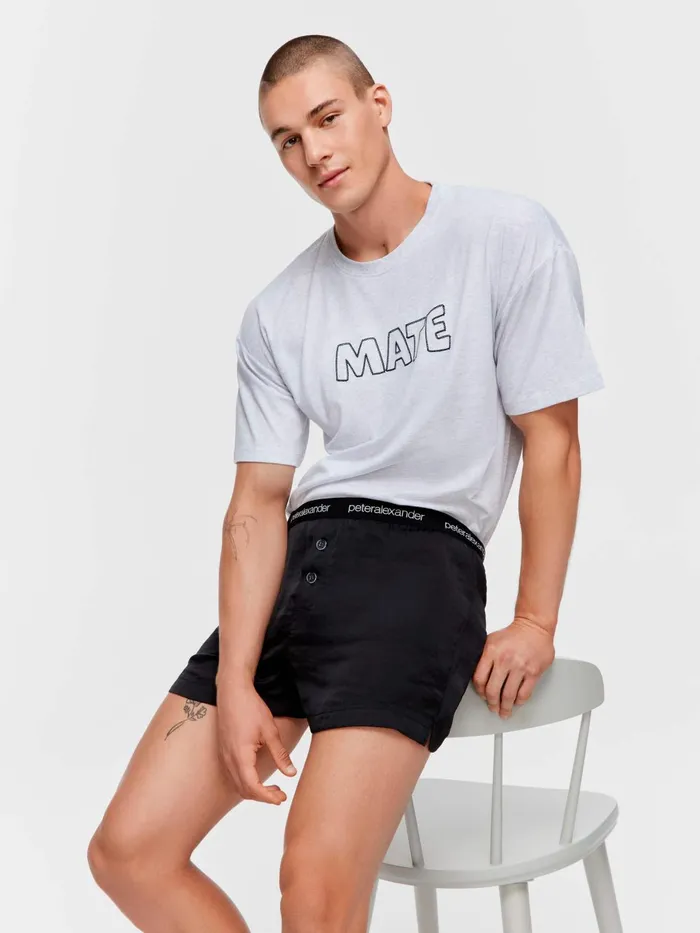 Men Black Jacquard Satin Boxer Short Black Peter Alexander Shorts