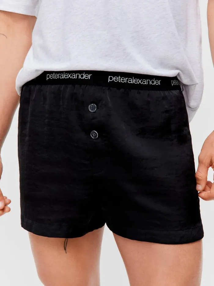 Men Black Jacquard Satin Boxer Short Black Peter Alexander Shorts